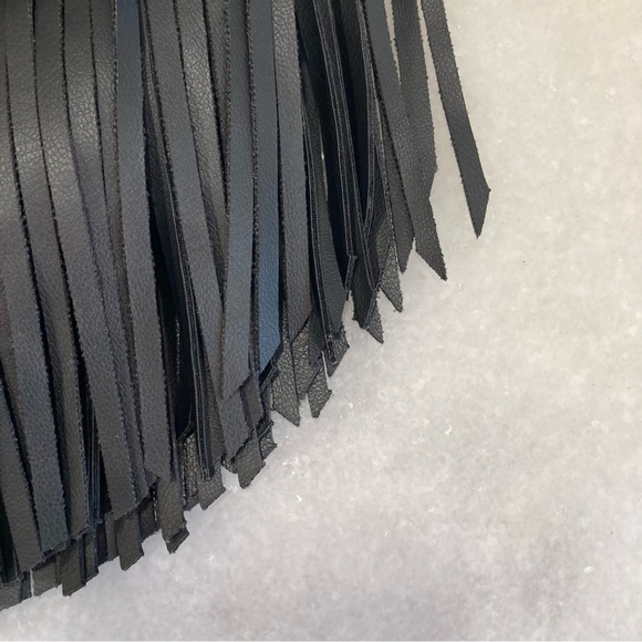 ZARA Black Faux Leather Fringe Shopper Hobo Handbag - Picture 4 of 11